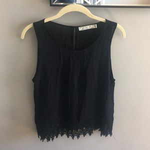 Black Lace Trim Tank Top